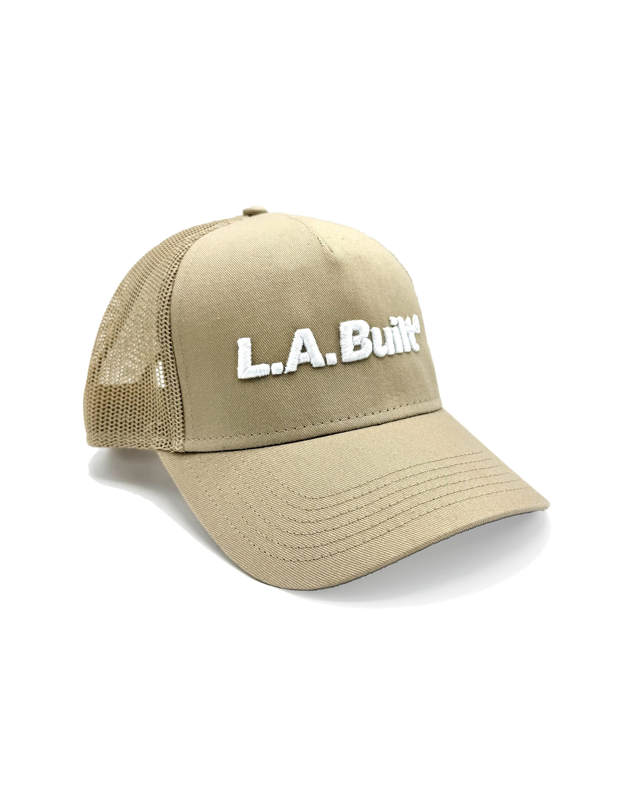 L.A. Built Embroidered 3D Puff Logo Cap/Hat v2 - Khaki/Wht - Image 2