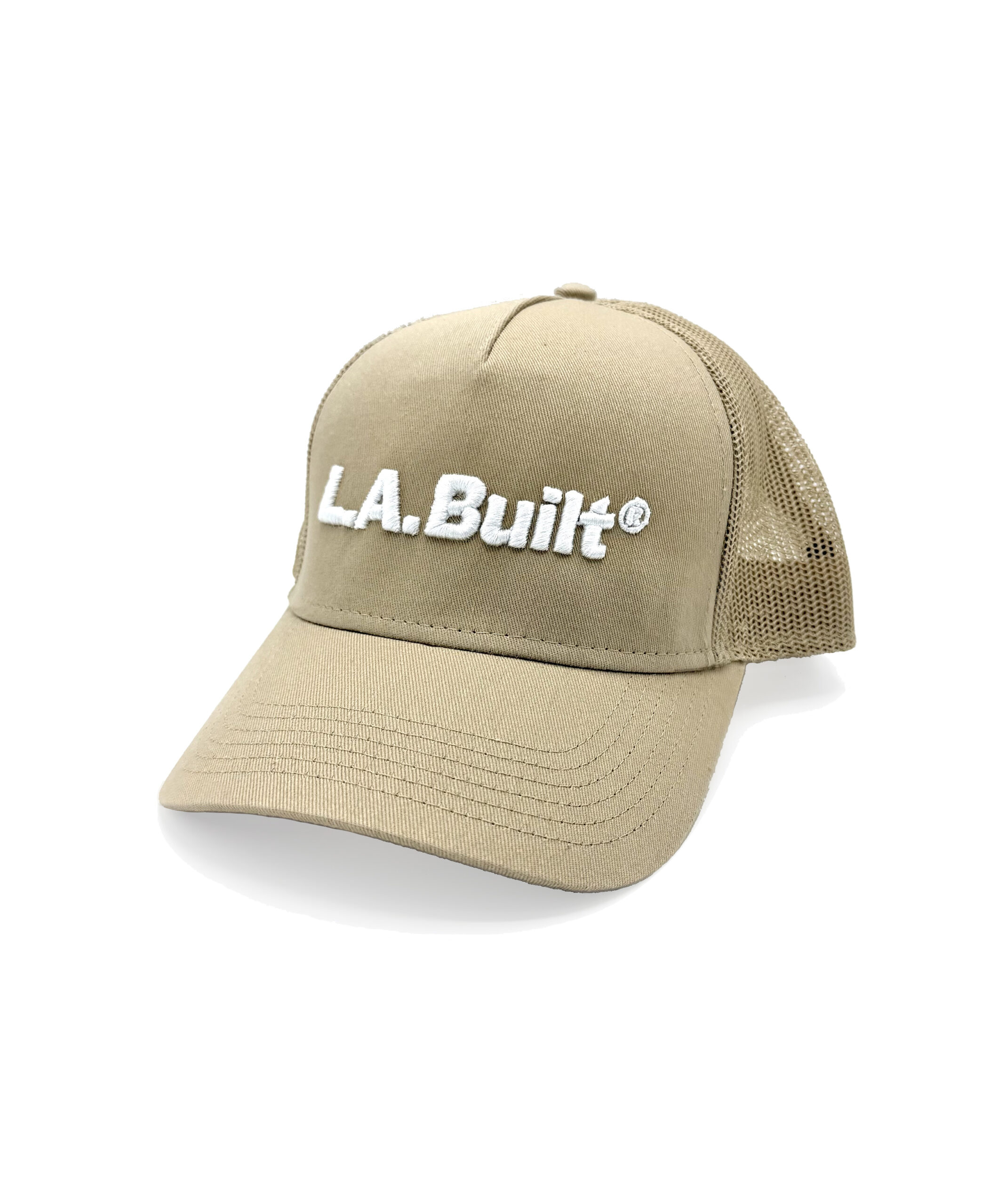 L.A. Built Embroidered 3D Puff Logo Cap/Hat v2 - Khaki/Wht - Image 3