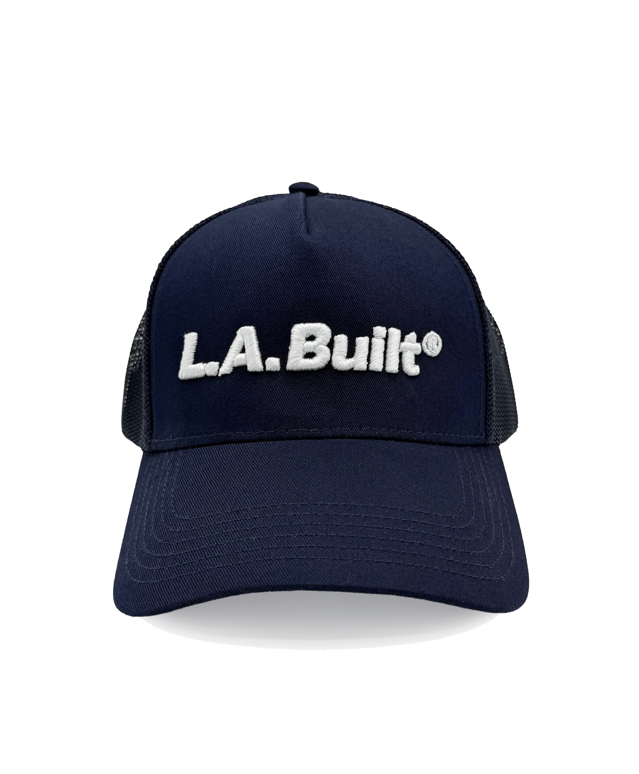 L.A. Built Embroidered 3D Puff Logo Cap/Hat v2 - DkBlu/Wht